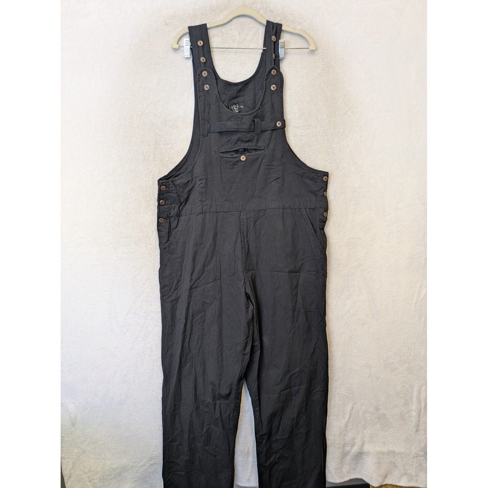 HA By Yeshi Overalls Women's L/XL Black Boho Coconut Button Adjustable Straps